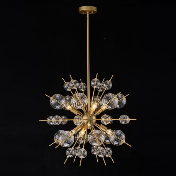 LightFixturesUSA - Brass Ribbed Glass Globe Bubble Sputnik Sunburst Chandelier - Chandelier - Brass -