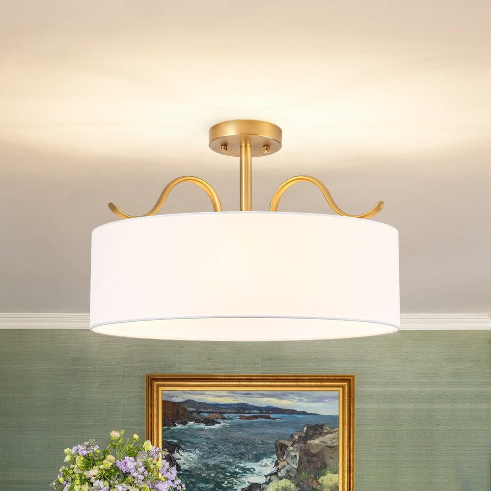 lightfixturesusa-brass-white-fabric-drum-cage-semi-flush-dual-mount-chandelier-chandelier-189-in-9334311 LightFixturesUSA - Brass White Fabric Drum Cage Semi Flush Dual Mount Chandelier - Chandelier - 18.9 in -