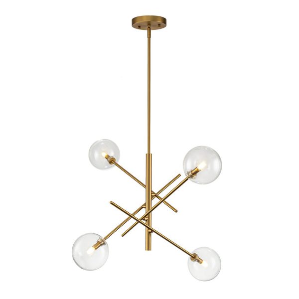 LightFixturesUSA - Celestial Glass Globe Sputnik Chandelier - Adjustable Linear Arm - Chandelier - Brass/4 - Lt -