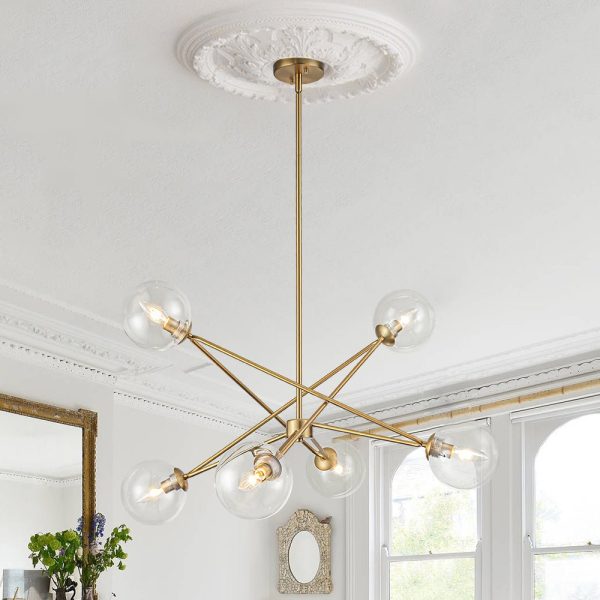 LightFixturesUSA - Celestial Glass Globe Staggered Linear Sputnik Chandelier - Chandelier - Brass -