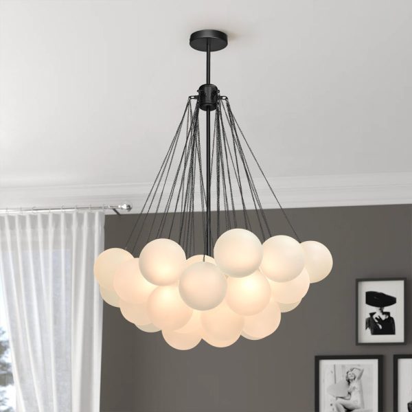 LightFixturesUSA-Cluster Frosted Glass Bubble Chandelier-Chandelier-37 Globes-Black
