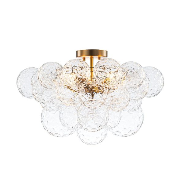 LightFixturesUSA - Cluster Hammered Textured Glass Bubble Semi Flush Chandelier - Chandelier - Brass -