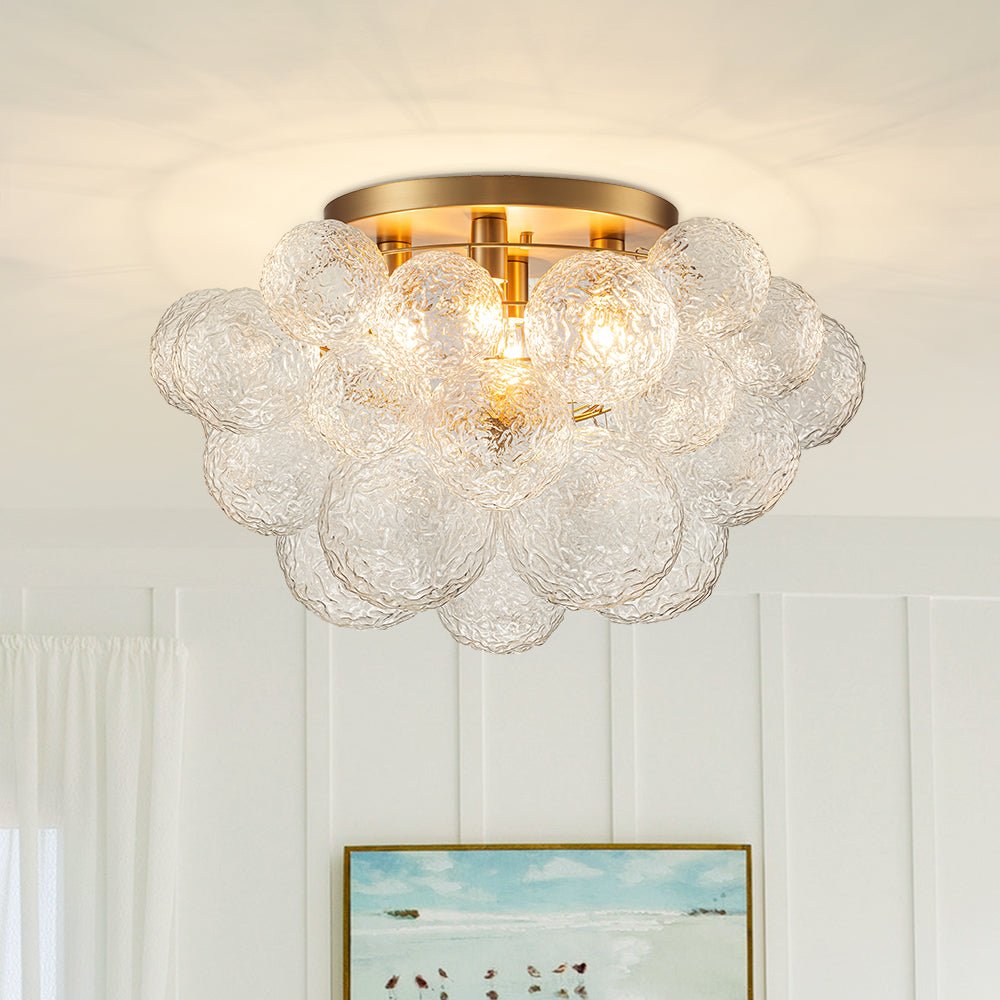 lightfixturesusa-cluster-rippled-glass-bubble-round-semi-flush-chandelier-chandelier-brass-256203 LightFixturesUSA - Cluster Rippled Glass Bubble Round Semi Flush Chandelier - Chandelier - Brass -