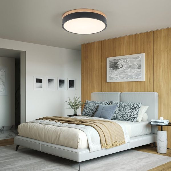 LightFixturesUSA - Contemporary Wood Round Dimmable LED Ceiling Light - Ceiling Light - Black/15.7in (Pre - Order) -
