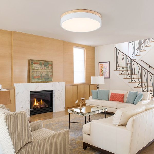 LightFixturesUSA - Contemporary Wood Round Dimmable LED Ceiling Light - Ceiling Light - White/15.7in (Pre - Order) -