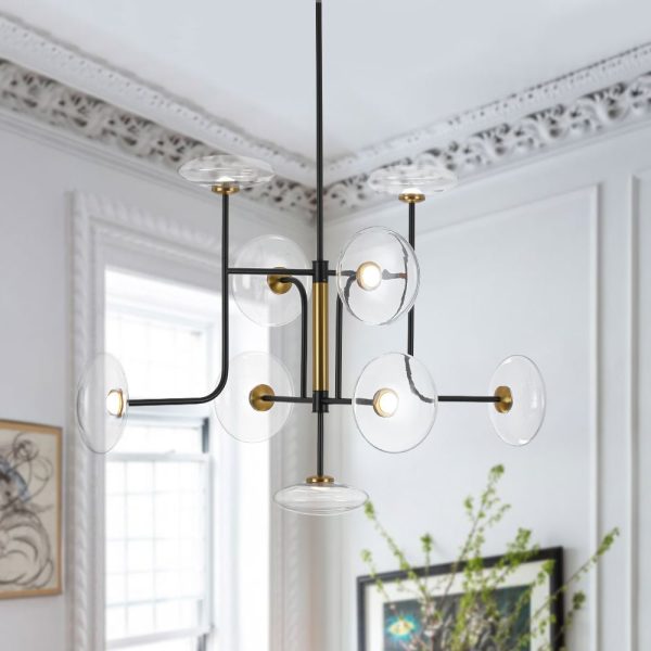 LightFixturesUSA - Designer 9 - light Glass Dimmable LED Linear Sputnik Chandelier - Chandelier - Black (Pre - Order) -