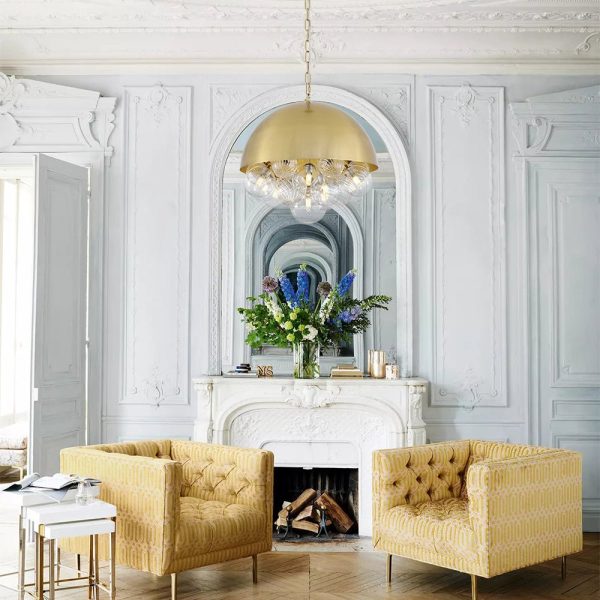 LightFixturesUSA - Designer Cluster Glass Globe Metal Dome Pendant Light - Chandelier - Brass -