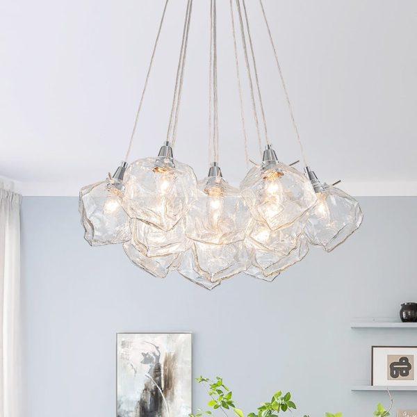LightFixturesUSA - Dimmable 13 - Light Frozen Glass Ice Style Cluster Chandelier - Chandelier - Chrome -