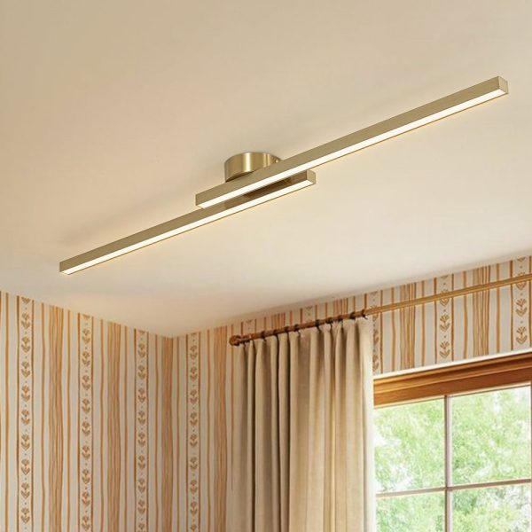 LightFixturesUSA - Dimmable 2 - Light Long Strip Linear LED Flush Mount - Ceiling Light - 47 in - Brass - 3CCT -
