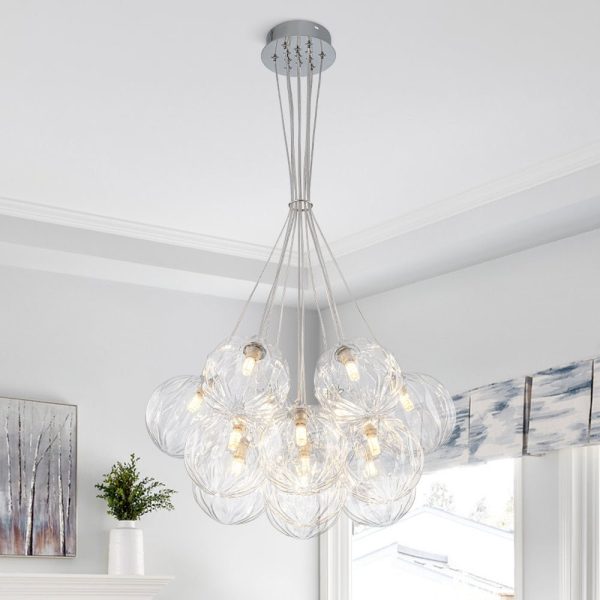 LightFixturesUSA - Dimmable Cluster Sculpture Texture Glass Globe Bubble Chandelier - Chandelier - Chrome -