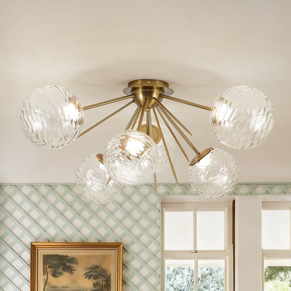 lightfixturesusa-dimmable-led-6-light-ripple-glass-sputnik-semi-flush-chandelier-chandelier-brass-3191020 LightFixturesUSA - Dimmable LED 6 - Light Ripple Glass Sputnik Semi Flush Chandelier - Chandelier - Brass -