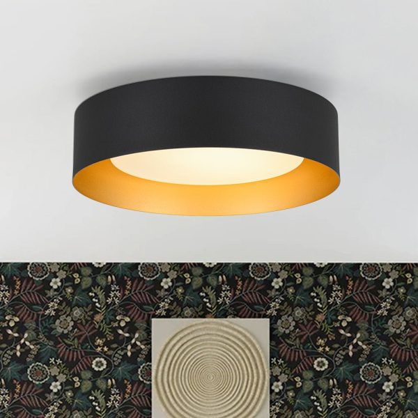 LightFixturesUSA - Dimmable LED Black Iron Milky Glass Round Drum Ceiling Light - Ceiling Light - 13.8 in - 