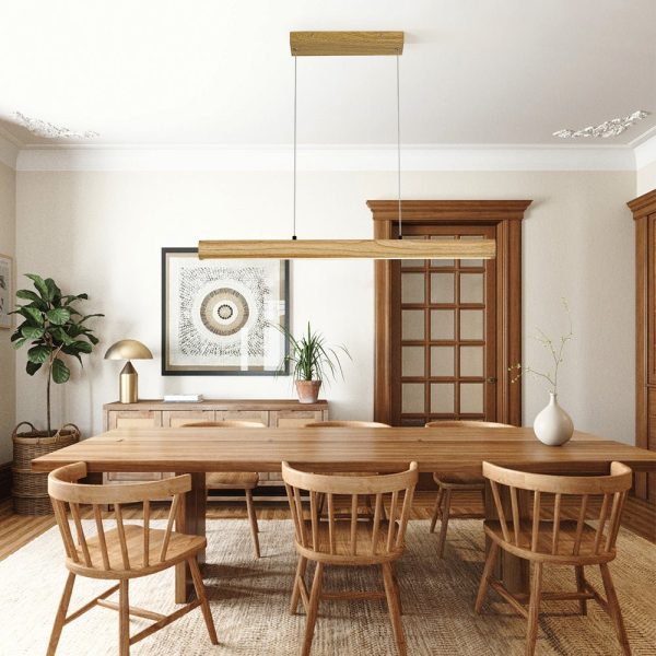 LightFixturesUSA - Dimmable LED Oak Wooden Wide Linear Island Pendant - Pendant Light - 32.7 in. - 