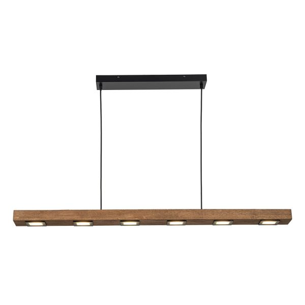 LightFixturesUSA - Dimmable LED Rustic Linear Oak Wood Kitchen Island Pendant - Chandelier - 8 - Lt -