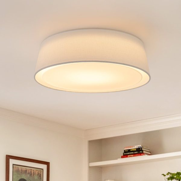LightFixturesUSA - Dimmable LED White Fabric Milky Glass Drum Ceiling Light - Ceiling Light - 16.3 in - 