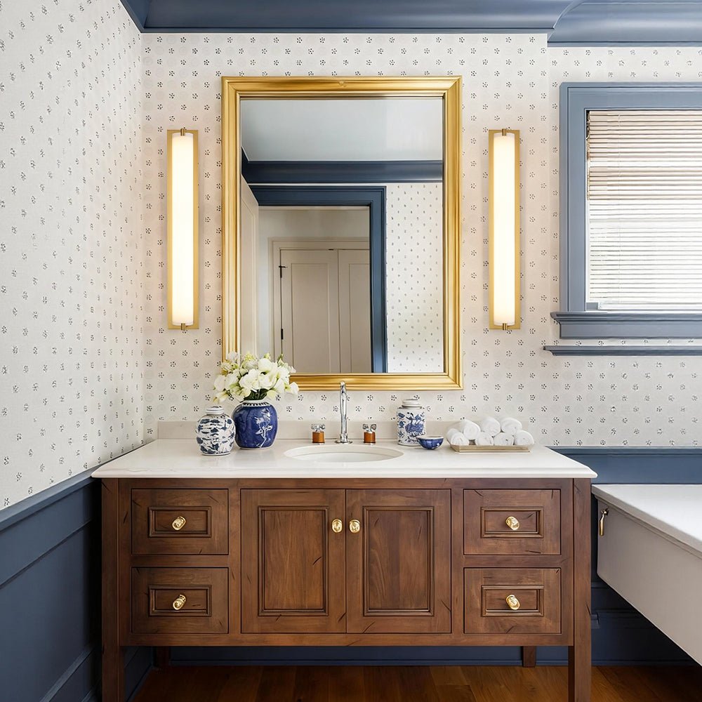 lightfixturesusa-dimmable-led-wide-linear-frosted-glass-tube-vanity-wall-lamp-wall-sconce-brass-2-packs-7677285 LightFixturesUSA - Dimmable LED Wide Linear Frosted Glass Tube Vanity Wall Lamp - Wall Sconce - Brass - 2 Packs -