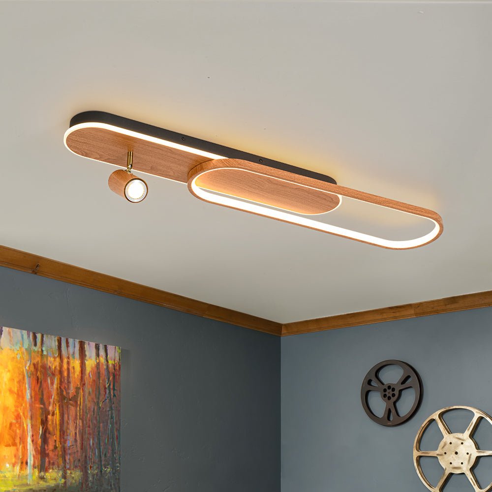 lightfixturesusa-dimmable-led-wood-linear-oval-semi-flush-adjustable-spotlight-ceiling-light-oak-1-spotlight-8163054 LightFixturesUSA - Dimmable LED Wood Linear Oval Semi Flush Adjustable Spotlight - Ceiling Light - Oak + 1 Spotlight -