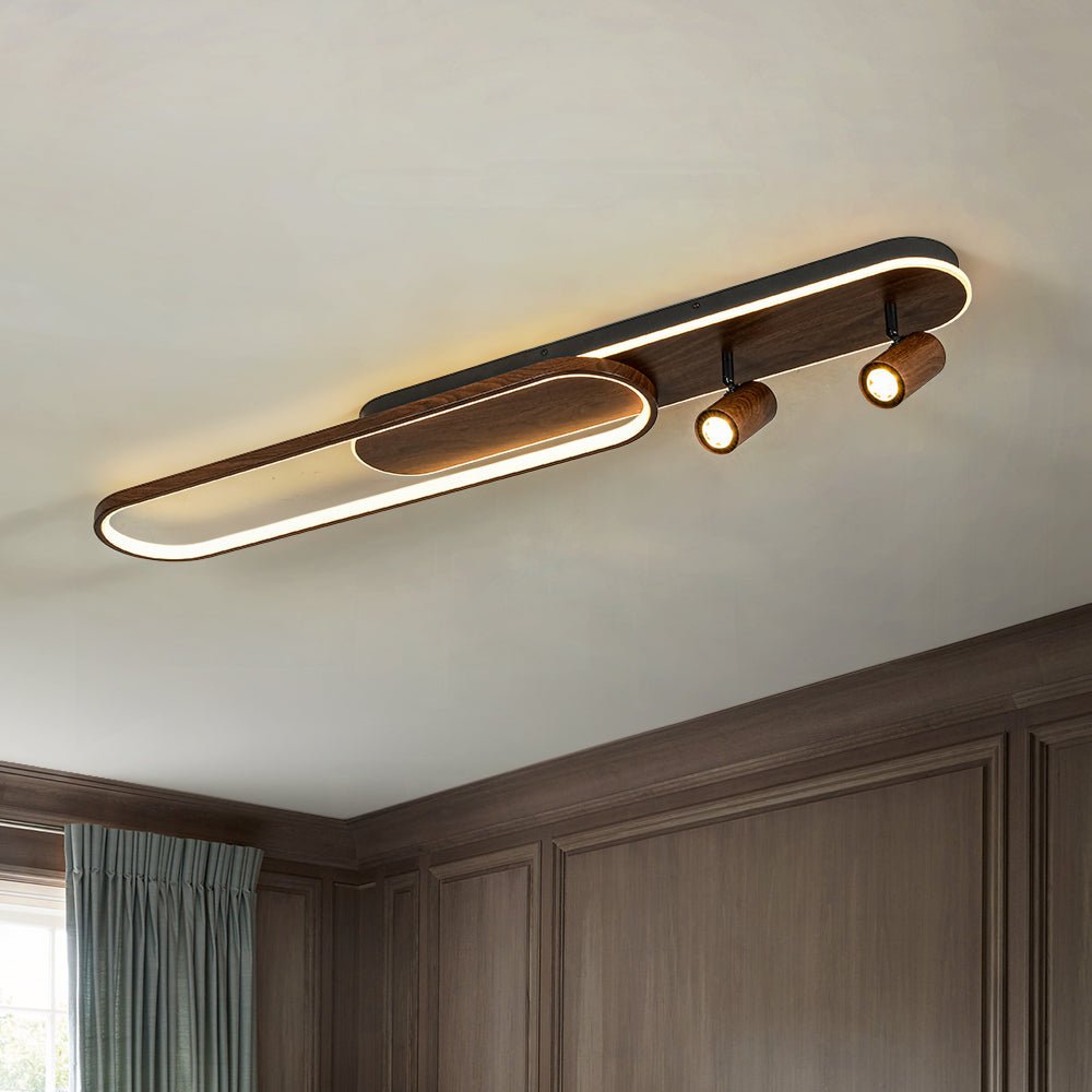 lightfixturesusa-dimmable-led-wood-linear-oval-semi-flush-adjustable-spotlight-ceiling-light-walnut-2-spotlights-5225800 LightFixturesUSA - Dimmable LED Wood Linear Oval Semi Flush Adjustable Spotlight - Ceiling Light - Walnut + 2 Spotlights -