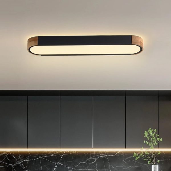 LightFixturesUSA - Dimmable Minimalist Long Oval Flush Mount LED Light - Ceiling Light - Black - 3000K -