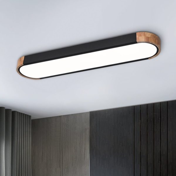 LightFixturesUSA - Dimmable Minimalist Long Oval Flush Mount LED Light - Ceiling Light - Black - 6000K -