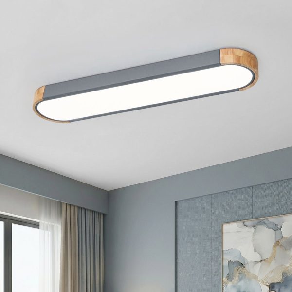 LightFixturesUSA - Dimmable Minimalist Long Oval Flush Mount LED Light - Ceiling Light - Gray - 6000K -