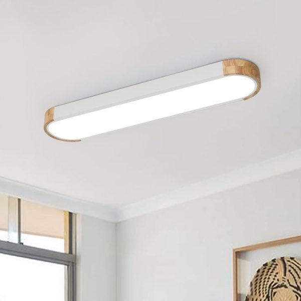 LightFixturesUSA - Dimmable Minimalist Long Oval Flush Mount LED Light - Ceiling Light - White - 6000K -