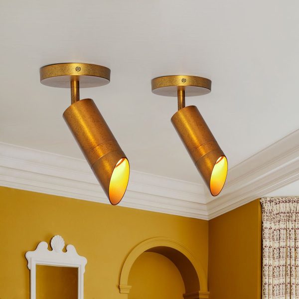 LightFixturesUSA - Distressed Brass Adjustable Dimmable LED Single Spotlight - Ceiling Light - 2 Packs -