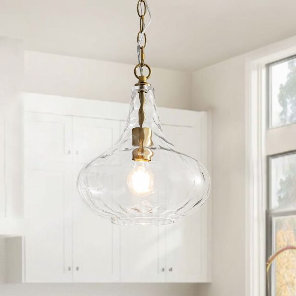LightFixturesUSA - Farmhouse 1 - Light Hammered Glass Bell Kitchen Pendant Light - Pendant Light - Brass -