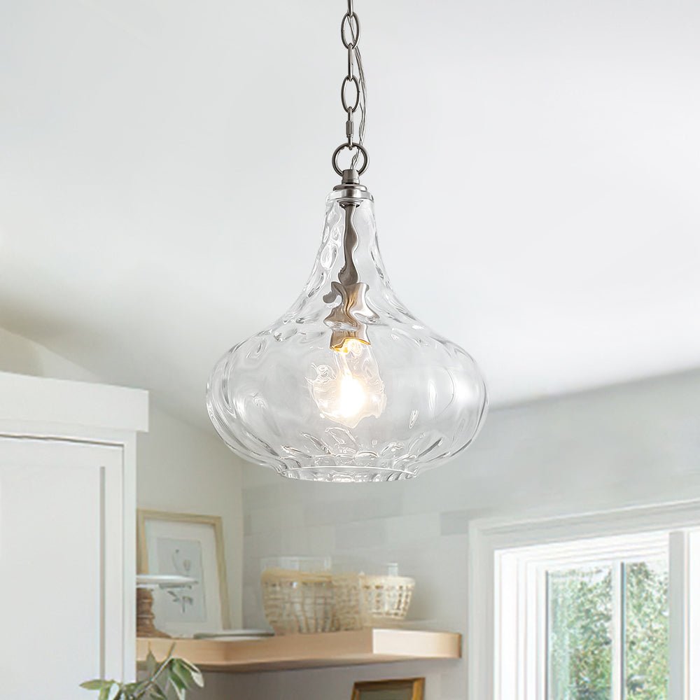 lightfixturesusa-farmhouse-1-light-hammered-glass-bell-kitchen-pendant-light-pendant-light-nickel-3716951 LightFixturesUSA - Farmhouse 1 - Light Hammered Glass Bell Kitchen Pendant Light - Pendant Light - Nickel -