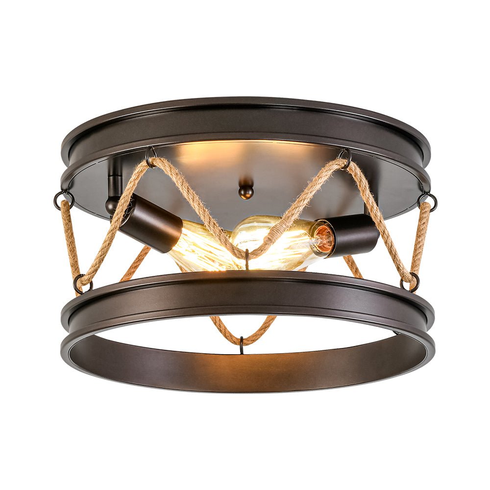 lightfixturesusa-farmhouse-2-light-hemp-rope-iron-drum-cage-flush-mount-ceiling-light-14-in-5204135 LightFixturesUSA - Farmhouse 2 - Light Hemp Rope Iron Drum Cage Flush Mount - Ceiling Light - 14 in -