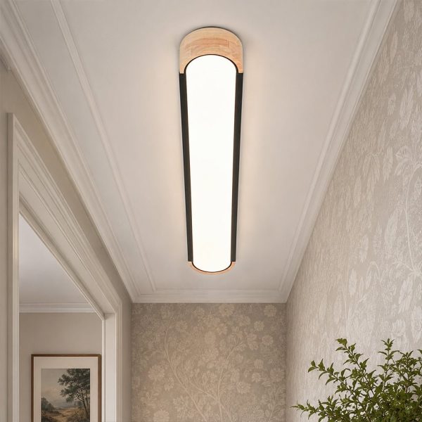 LightFixturesUSA - Farmhouse Black Mesh Wood Dimmable LED Oval Ceiling Light - Ceiling Light - 37.4 in. - 
