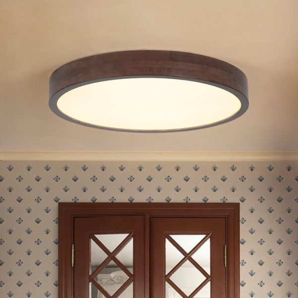 LightFixturesUSA - Farmhouse Dimmable LED Walnut Wood Round Flush Mount - Ceiling Light - 19.7 in - 