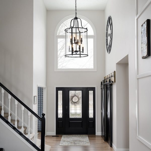 LightFixturesUSA - Farmhouse Wide Clear Glass Cylinder Cage Pendant - Chandelier - Black -