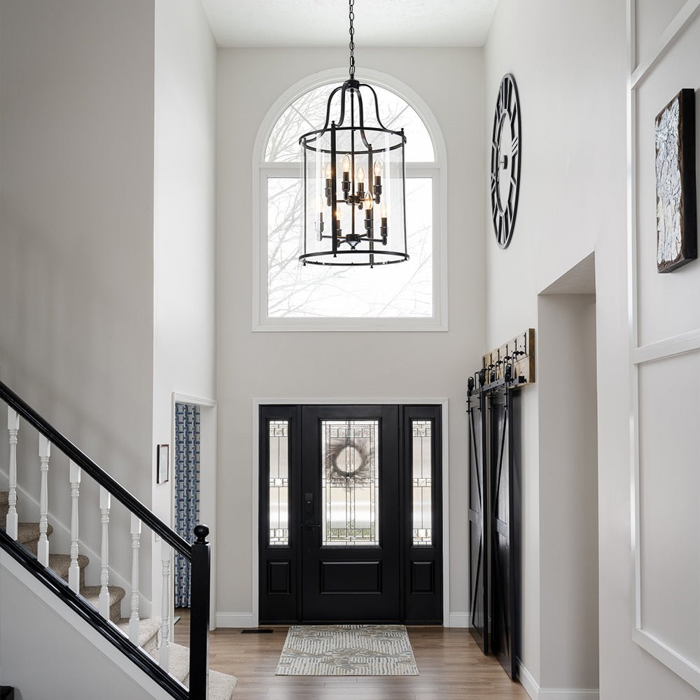 lightfixturesusa-farmhouse-wide-clear-glass-cylinder-cage-pendant-chandelier-black-147405 LightFixturesUSA - Farmhouse Wide Clear Glass Cylinder Cage Pendant - Chandelier - Black -