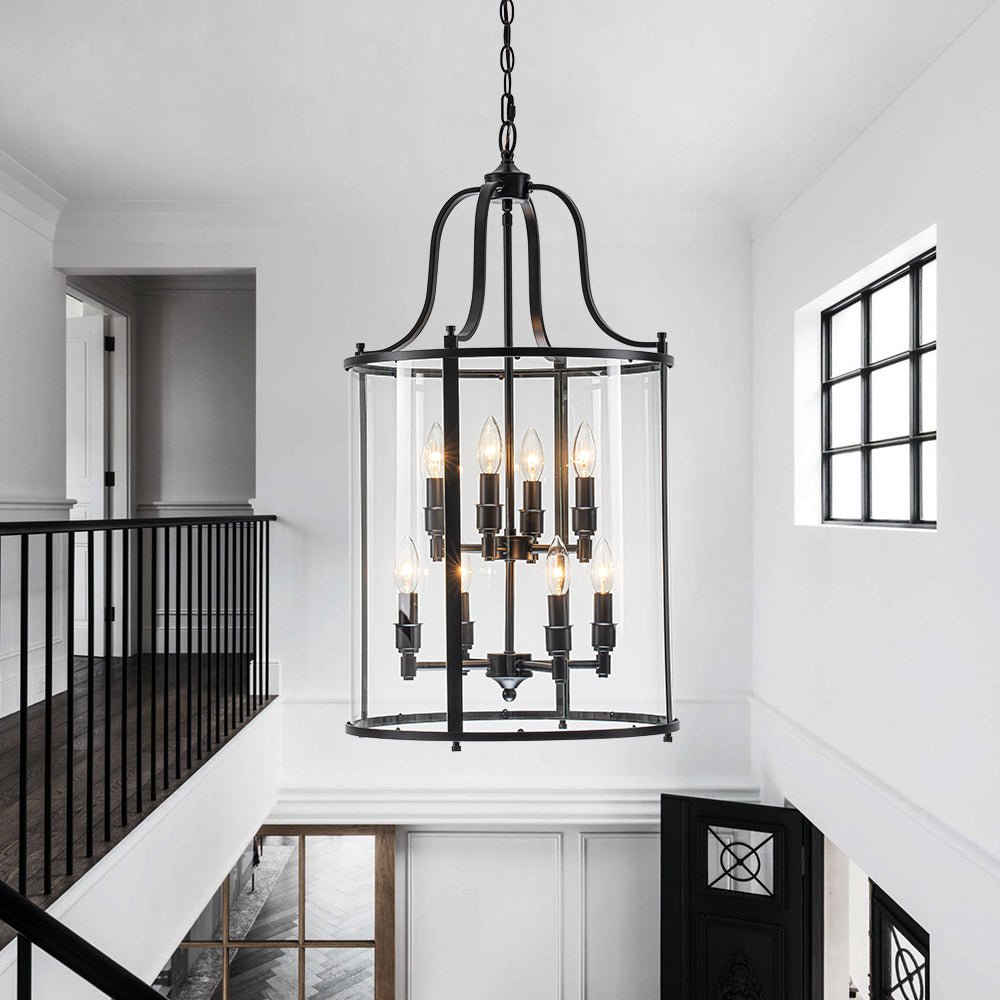 lightfixturesusa-farmhouse-wide-clear-glass-cylinder-cage-pendant-chandelier-black-411291