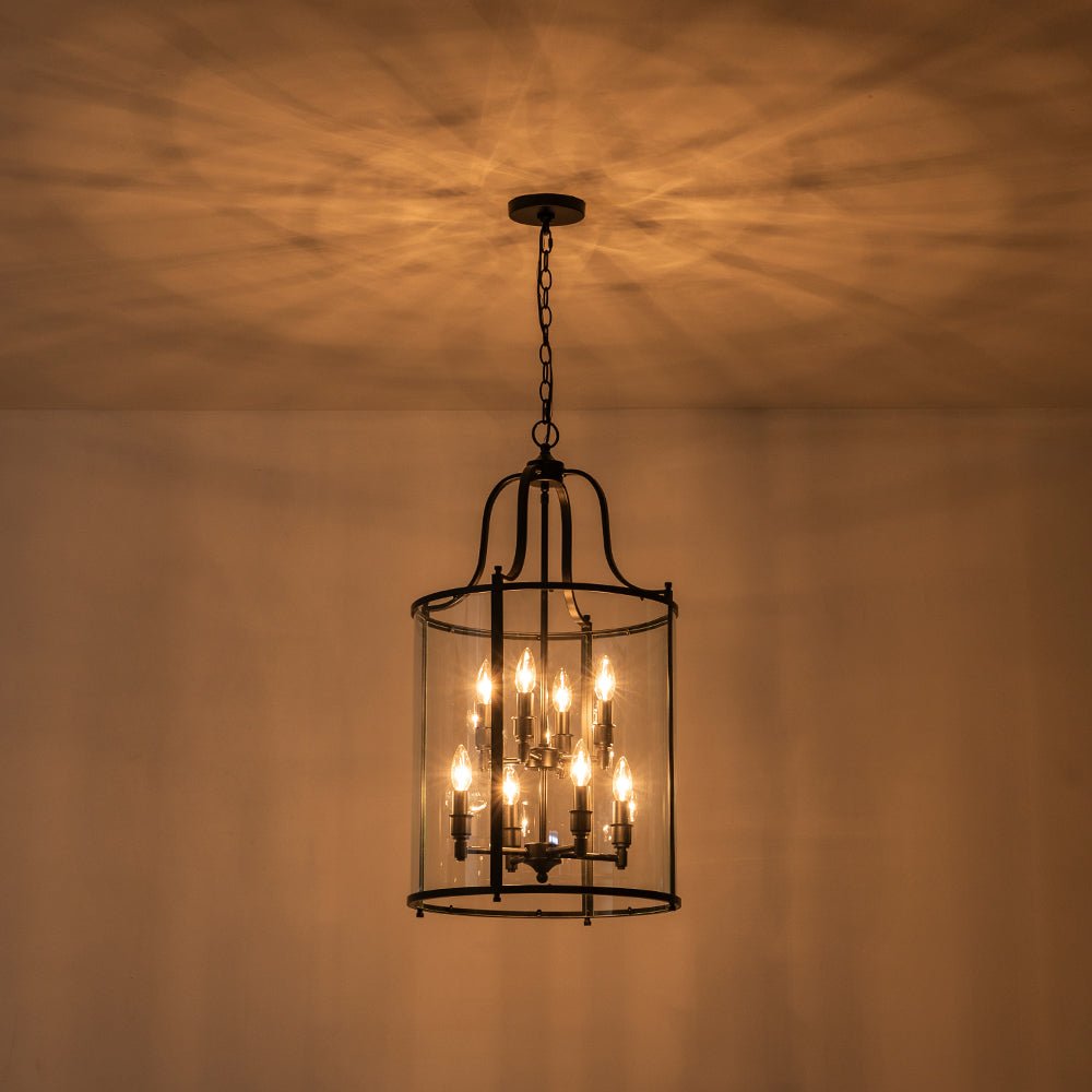 lightfixturesusa-farmhouse-wide-clear-glass-cylinder-cage-pendant-chandelier-black-442526