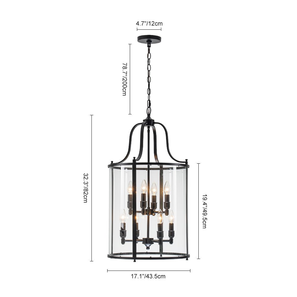 lightfixturesusa-farmhouse-wide-clear-glass-cylinder-cage-pendant-chandelier-black-460135