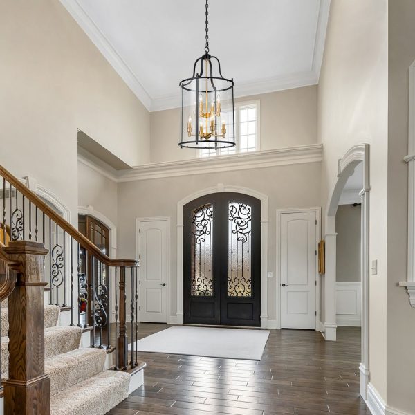 LightFixturesUSA - Farmhouse Wide Clear Glass Cylinder Cage Pendant - Chandelier - Black+Brass -