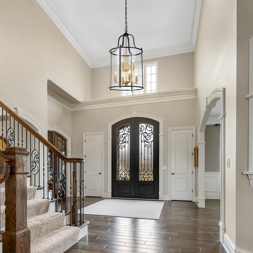 lightfixturesusa-farmhouse-wide-clear-glass-cylinder-cage-pendant-chandelier-blackbrass-975461 LightFixturesUSA - Farmhouse Wide Clear Glass Cylinder Cage Pendant - Chandelier - Black+Brass -