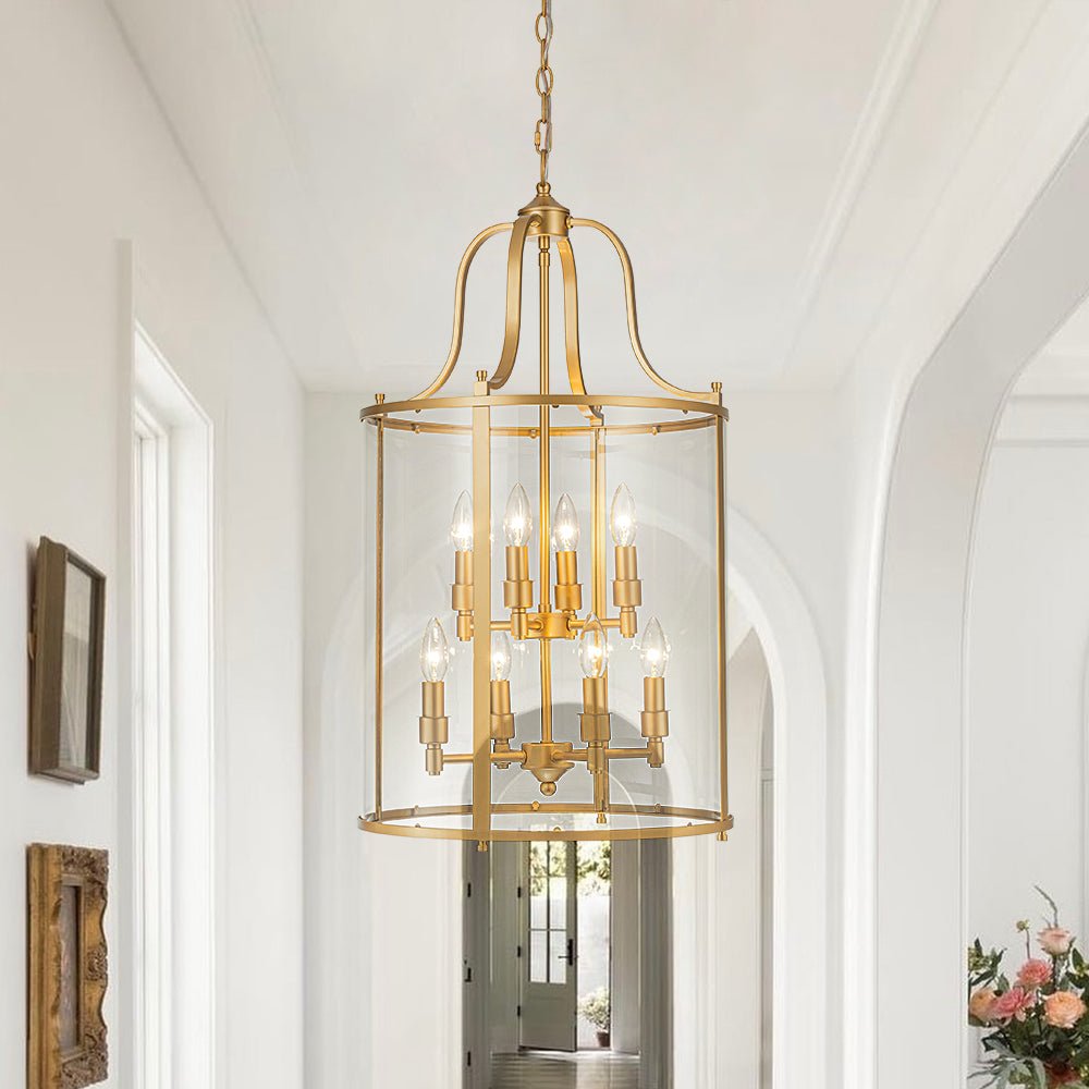 lightfixturesusa-farmhouse-wide-clear-glass-cylinder-cage-pendant-chandelier-brass-452271 LightFixturesUSA - Farmhouse Wide Clear Glass Cylinder Cage Pendant - Chandelier - Brass -