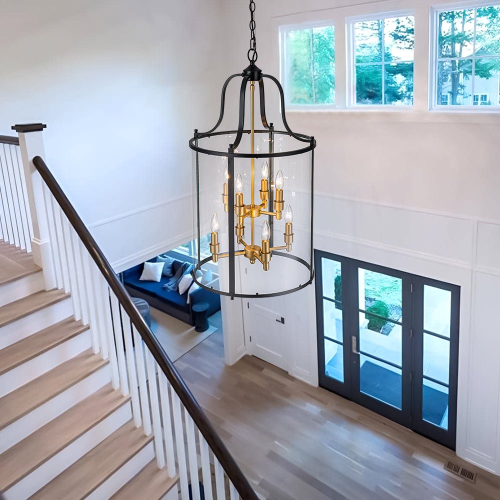 lightfixturesusa-farmhouse-wide-clear-glass-cylinder-cage-pendant-chandelier-brass-488979 LightFixturesUSA - Farmhouse Wide Clear Glass Cylinder Cage Pendant - Chandelier - Brass -