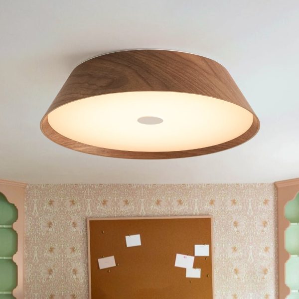 LightFixturesUSA - Farmhouse Wood Grain Dimmable LED Round Flush Mount Light - Ceiling Light - Walnut - 