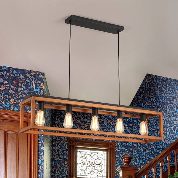LightFixturesUSA - Farmhouse Wooden Rectangular Cage Island Chandelier - Chandelier - 5 - Lt -