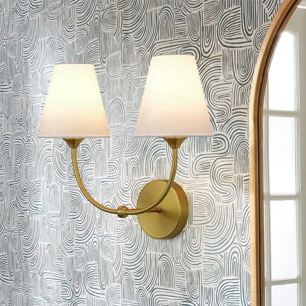 LightFixturesUSA - French 2 - Light White Linen Conical Vanity Wall Sconce - Wall Sconce - Brass - 