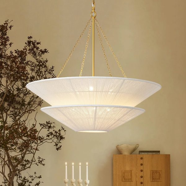 LightFixturesUSA - French 2 - Tier Beige Woven Thread Cone Round Cage Chandelier - Chandelier - 30 in - 