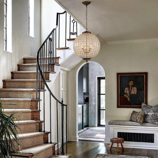 LightFixturesUSA - French Antique Brass Crystal Globe Chandelier - Chandelier - M / 3 - Lt -