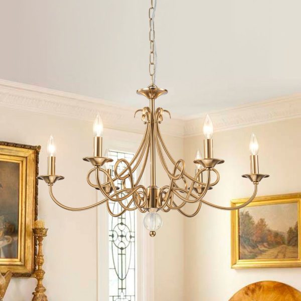 LightFixturesUSA - French Classic Brass Scrolling Candle Style Chandelier - Chandelier - 28.7 in. -