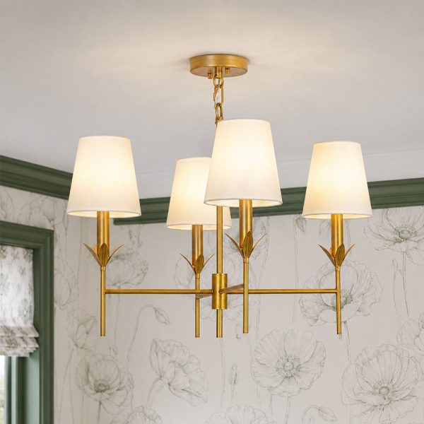 LightFixturesUSA - French Country 4 - Light Fabric Round Candle Style Chandelier - Chandelier - Brass - 