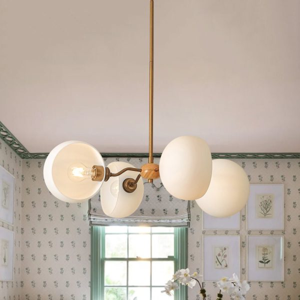 LightFixturesUSA - French Country 4 - Light Frosted Glass Round Sputnik Chandelier - Chandelier - Brass -