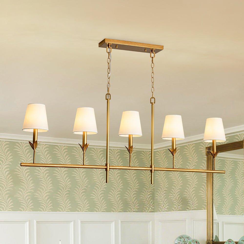 lightfixturesusa-french-country-5-light-fabric-shade-candle-linear-island-chandelier-chandelier-brass-2813496 LightFixturesUSA - French Country 5 - Light Fabric Shade Candle Linear Island Chandelier - Chandelier - Brass -